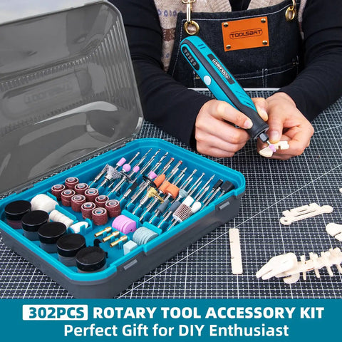 Person using a tool with the 302Piece Rotary Tool Accessories Kit With One Eighth Inch Shanks And Universal Fitment in a case