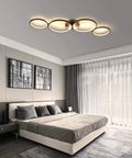 Modern Black Flush Mount LED Ceiling Light 30W 3000K Warm White 89cm Round Four Ring Fixture in bedroom