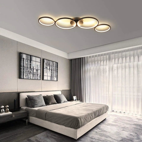 Modern Black Flush Mount LED Ceiling Light 30W 3000K Warm White 89cm Round Four Ring Fixture in bedroom