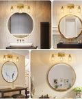 Three Light Brushed Gold Vanity Light With Fluted Glass Shades For Bathroom Modern Gold Over Mirror Fixture in various decor settings