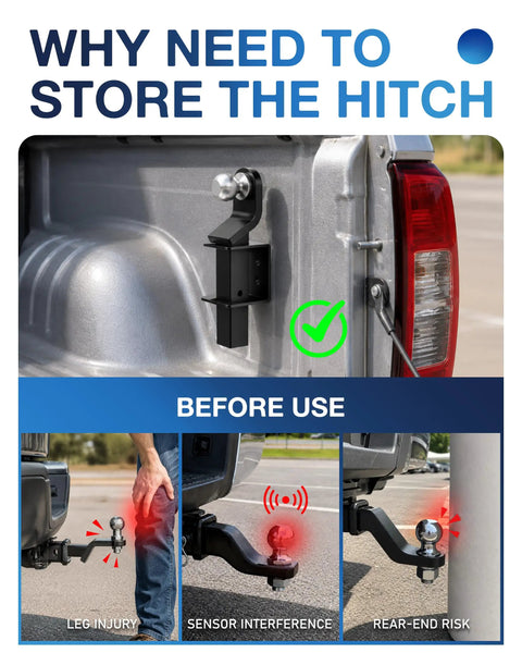 Keep Your Ride Tight With This Heavy Duty 2.5 Inch Truck Bed Hitch Holder And Trailer Storage Bracket mounted on truck.