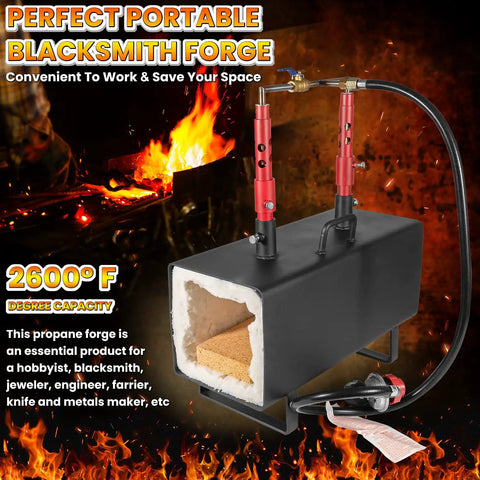 Beefy Portable Propane Gas Forge With Double Burner 2600F Forging Furnace for Blacksmithing Farrier and Knife Making