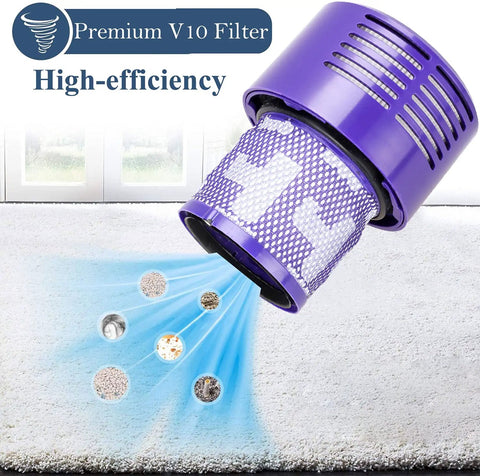 2 Pack Dyson V10 Replacement Filters With 1 Cleaning Brush For V10 Cyclone Series Absolute Animal Total Clean SV12, high-efficiency filter