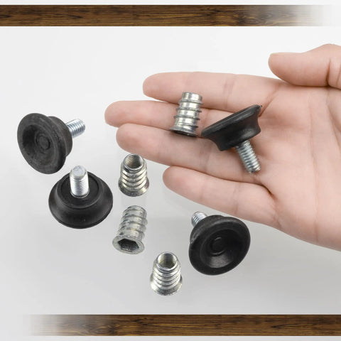 4 Pack Adjustable Furniture Leveling Feet Kit With M8 Screws And M8 Threaded Inserts in hand, showing size and material.