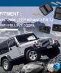Jeep Wrangler TJ full-size doors with 4-piece door handle kit, 1997-2006 fitment, shown with mountains in the background