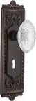 Crystal Knob Passage Set With Egg And Dart Plate And Keyhole In Retro Bronze Vibe 2.375 Inch Diameter Lead Free Crystal On Solid Brass