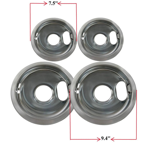 Made In USA Chrome Drip Pan Set For Electric Ranges Four Pack Includes Two Six Inch And Two Eight Inch Pans With Eco Plating