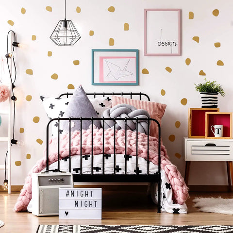 Boho Gold Dot Wall Decals Peel And Stick Set For Nursery And Kids Bedroom Irregular Polka Dots Wallpaper Sticker Pack 500 Pieces in bedroom decor