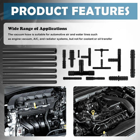 4.9 Foot Silicone Vacuum Hose Kit For Cars With One Eighth To Three Eighth Inch Diameters Plus Sixty Four Connectors And A Tube Cutter