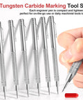 Kick Your DIY Projects Up A Notch With This Heavy Duty Tungsten Carbide Scriber Set Featuring Six Engraving Pens Extra Tips And Steel Ruler For Dead Accurate Marking On Glass Metal Wood Leather, showing six lightweight carbide pens.