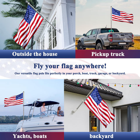 Six Foot Flag Pole Kit With Tangle Free Spinning Design Weather Resistant Rustproof Stainless Steel Pole for 3x5 Flags on house, truck, boat, backyard