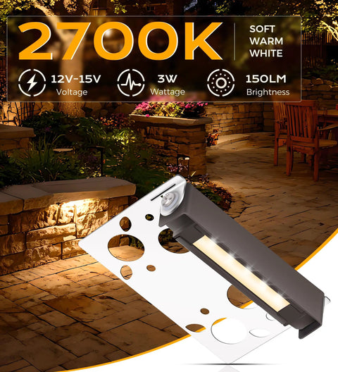 6 Pack 4 Inch Low Voltage Paver Lights For Outdoor Steps And Retaining Walls Easy Cuttable Design 12V 15VAC DC IP65 Waterproof Frost Lens 3W 2700K Soft White shown in garden setting