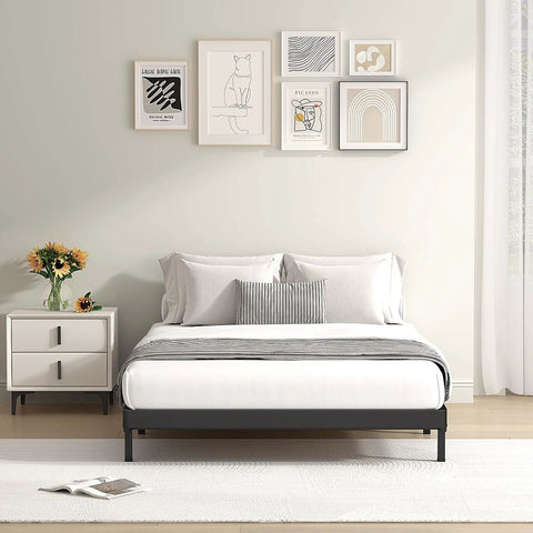 Heavy Duty 2 Inch Queen Box Spring With Rounded Corners And Ironclad Steel Base Featuring Premium Wood Slats on modern bed setup.