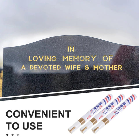 Six Pack Gold Oil Based Paint Markers For Tombstone Restoration And Memorials, Waterproof And Weatherproof, on granite headstone.