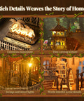 Luminous details of 3D Wood Puzzle Countryside Cottage Kit With Spark LED Lights DIY Miniature House Model For Adults.