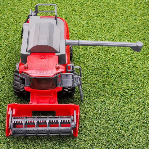 1:32 Scale Friction Powered Red Combine Harvester Farm Toy With Realistic Reel, Rotating Header, Removable Ladder, 25cm Long