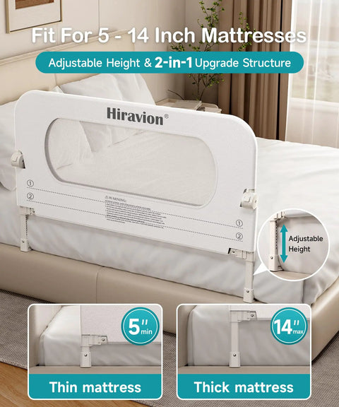 Ultra Sturdy Toddler Bed Rail Guard With U Shaped Base And Double Crossbar For Superior Stability Height Adjustable White