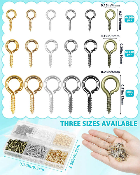 840 Pieces Small Screw Eye Pins For Jewelry Making And Beading Tiny Eye Hooks With Six Colors Mini Eyelet Hooks In Three Sizes