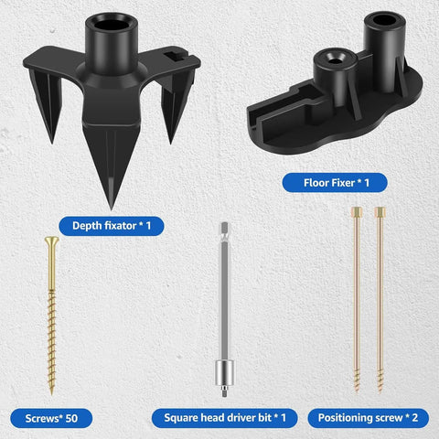 Floor Repair Kit With 50 Steel Screws And 5 Tools To Stop Squeaky Floors On Carpets And Hardwood components displayed