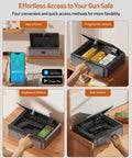 Biometric Gun Safe For Handgun With Four Quick Access Options Fingerprint Scan Full Digital Keypad Backup Key And Phone App