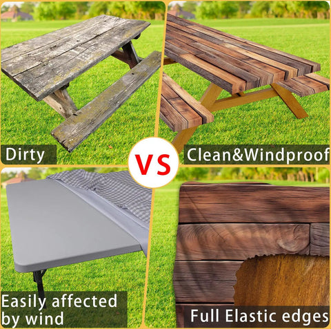 Comparison of old vs protected picnic tables using Beast Waterproof Outdoor Picnic Table Cover With Bench Covers 3 Piece Set