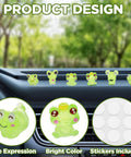 Front view of neon-green plastic frog dashboard figurines set for car interior decor (6 pieces)
