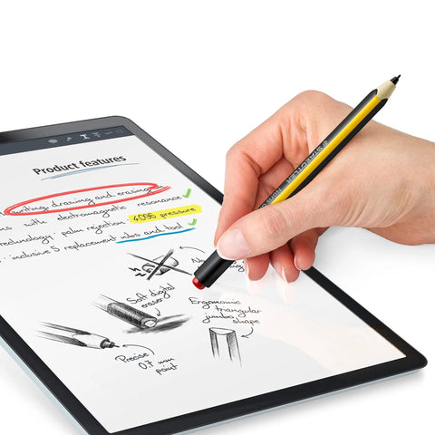 No Plug Needed Jumbo Digital Stylus Pen With Eraser For Touchscreens in use, ergonomic triangular grip, sketching on tablet.