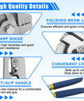 Close-up of Heavy Duty Fishing Crimping Pliers Kit features, including polished WEDM jaw, sharp shear, convenient lock, anti-slip handle.