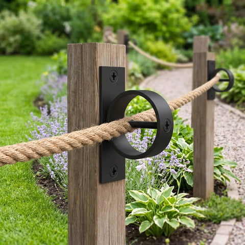 5 Piece Rope Holder Set With Cross Screws Black Stainless Steel Rope Hanger Hardware For Garden Fence And Dock Easy Install Heavy Duty Rustproof 304 Stainless Steel Outdoor Mounts on wooden post