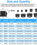 Size chart for 200 piece plastic hole plug set with 9 sizes for cabinets and furniture, includes measurements for each plug size.