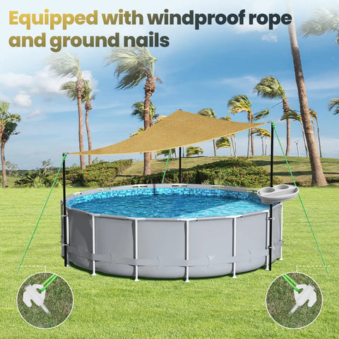 Above Ground Pool Shade Kit With Storage Tray, UV Resistant Shade Sail For 15 To 22 Ft Pools, outdoor setup with poles