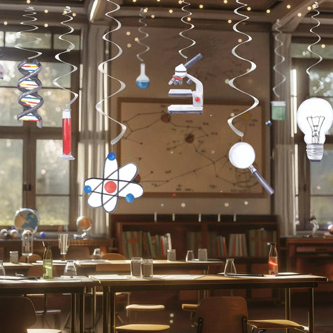 40 Pack Science Hanging Decorations For Kids Birthday Parties And STEM Classrooms, Beaker And Atom Themed Ceiling Danglers
