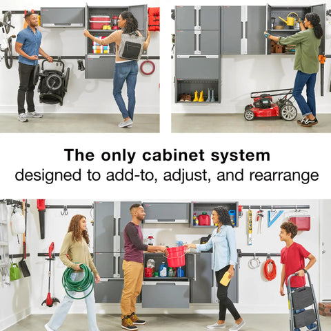 Heavy Duty Steel Garage Storage Cabinet System With Customizable Modular Two Door Design Locks Together For Easy Home Organization 150 Pound Capacity Built In Side Channels Lifetime Warranty
