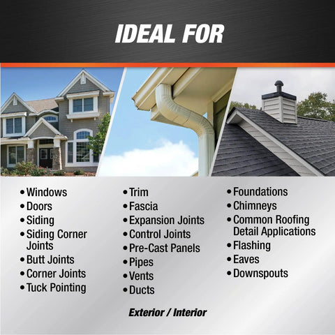 Image showing Polyurethane Premium Construction Adhesive Sealant In Black 10.1 Oz Heavy Duty Sealant application areas.