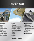 Image highlighting ideal uses for Heavy Duty Polyurethane Construction Adhesive Sealant White Non Sag Formula for doors, windows, and roofing.