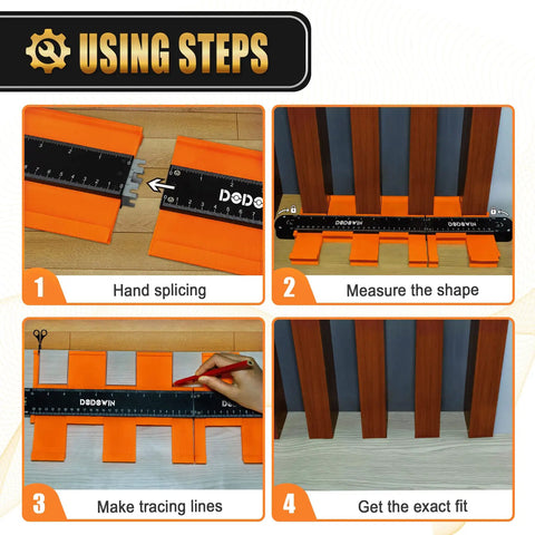 Connectable Contour Gauge With Lock 10 Plus 5 Inch Extended Profile Duplicator Tool showing usage steps for precise fit