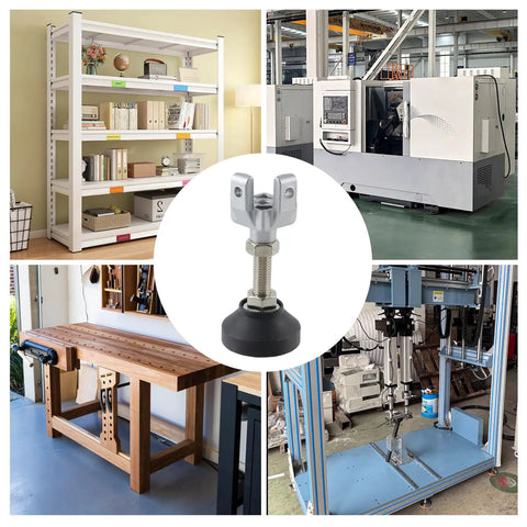 Kickass Heavy Duty Adjustable Leg Mounts For 3030 T Slot Aluminum Extrusions with nylon pads, shown under various setups.