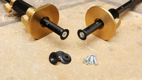 Carbon Steel Marking Gauge Replacement Blades, Heavy Duty Wheel Cutters Plus Fixation Bolts displayed with black rubber washers and screws.