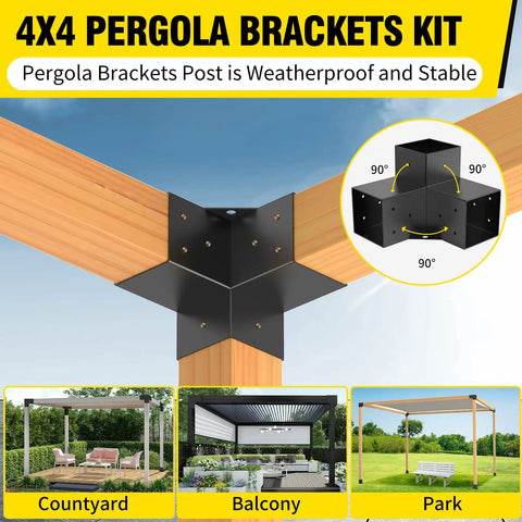 3 Way Right Angle Pergola Brackets For 4x4 Lumber DIY Kit With Screws, steel corner brackets in outdoor structure installation