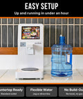 Commercial Self Serve Ramen Cooker For Quick Service with eight touchscreen panels shown with water jug on countertop