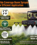Boom Sprayer Kit For ATV And UTV Tow Behind Sprayers With Wide Coverage Attachment And 6 Nozzles Brass Fittings in use on a farm field