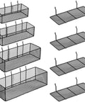 8 Pack Pegboard Baskets And Racks Set Square Style Wire Shelf Baskets for organizing tools on workbenches, garage storage.