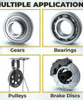 Image showing multiple applications of Three Jaw Gear Puller Kit 6 Inch Wheel Bearing Removal Tool for gears, bearings, pulleys, brake discs.