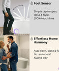 Hassle Free Tankless Smart Toilet Heated Seat Auto Flush Lid Smooth Dual Flush 1000 Map Rating with foot sensor in modern bath.