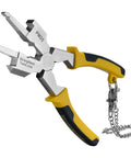 Versatile all-in-one welding pliers kit with slag hammer, scraper, flat face hammer, fine and coarse files, yellow ergonomic grips