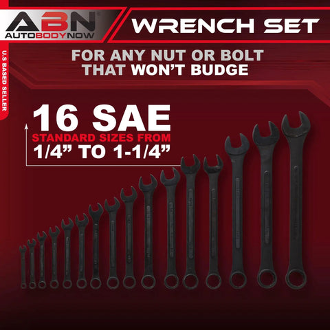 Sixteen Piece SAE Wrench Set With Roll Up Pouch One Quarter Inch To One And A Quarter Inch Open End And Box End Wrenches Built For DIYers