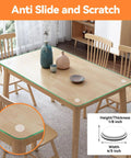 Self Adhesive Glass Table Top Anti Slip Pads 18 Pack Round Bumpers on dining table with close-up of clear bumper.