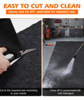 Oil Spill Mat For Driveway And Garage Floor 36x60 Heavy Duty Protector shown being cut and power-washed for cleaning