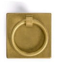 Front view of a brass ring plate pull 2.36 inches wide, part of Ring Plate Pulls Set Of 2 In Solid Brass For Cabinets And Furniture.