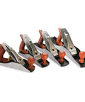 Heirloom Grade Bench Plane Set Featuring Number Three Four Five And Six Hand Tools with ergonomic handles and cast iron bases.